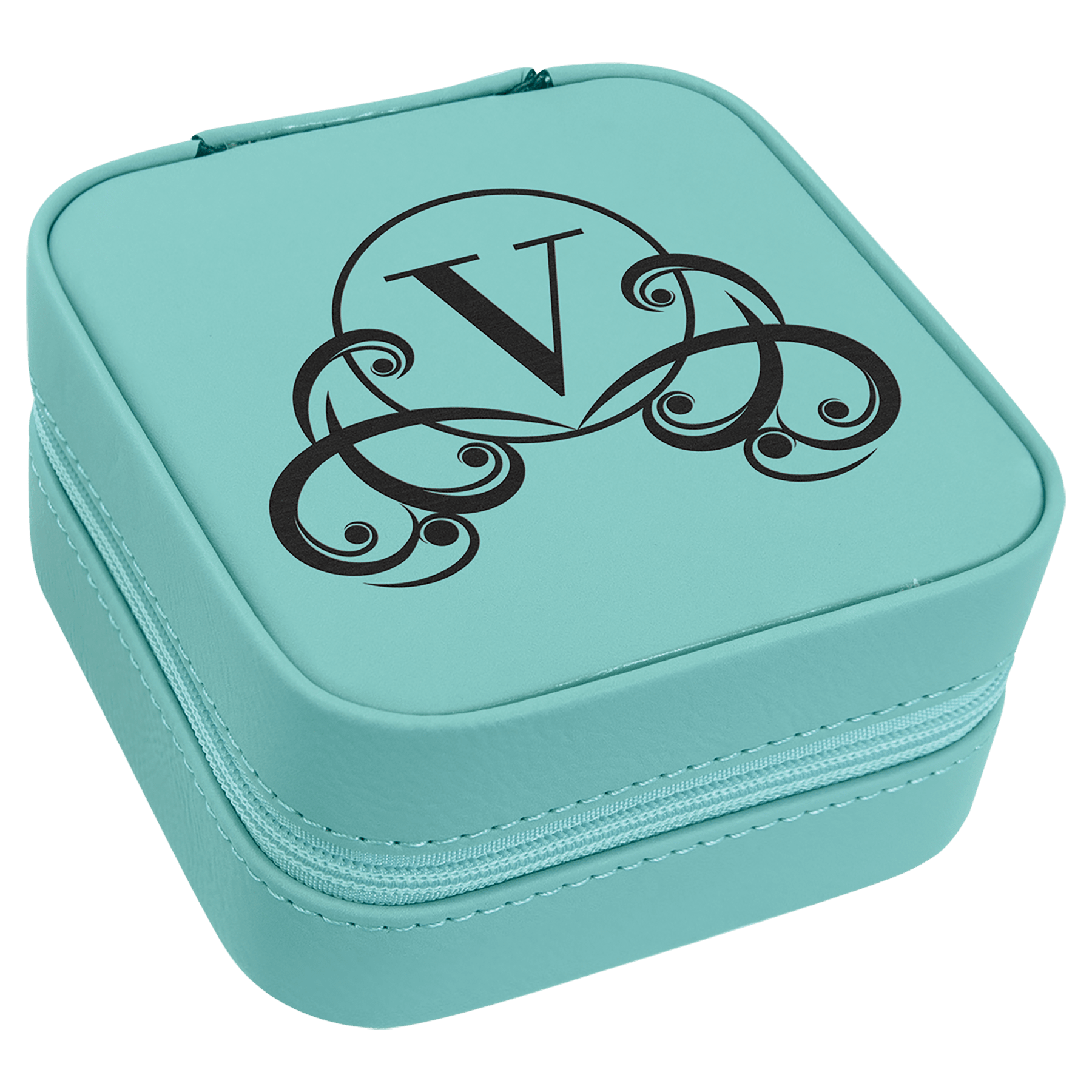 4" X 4" Teal Laserable Leatherette Travel Jewelry Box with Lining