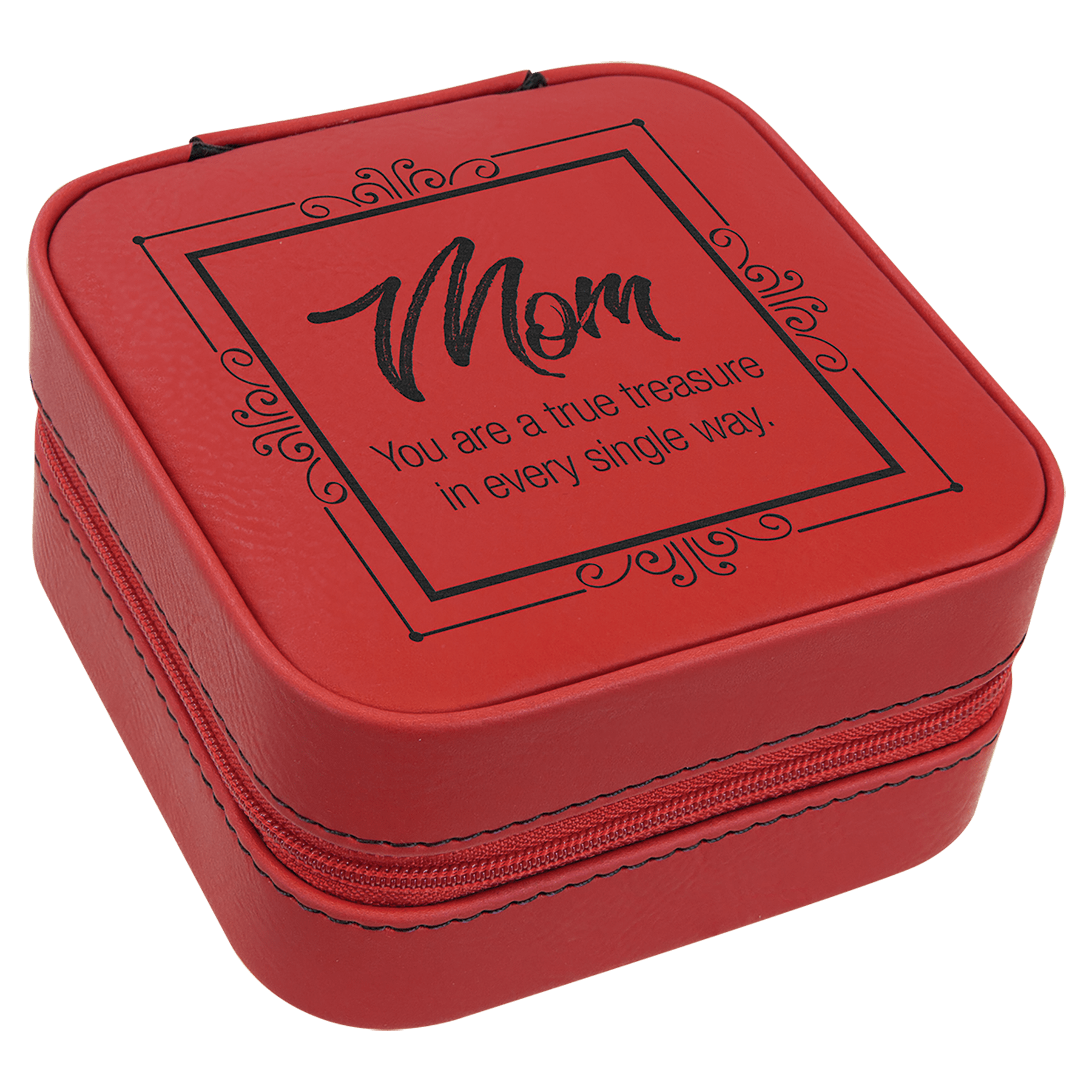4" X 4" Red Laserable Leatherette Travel Jewelry Box with Lining