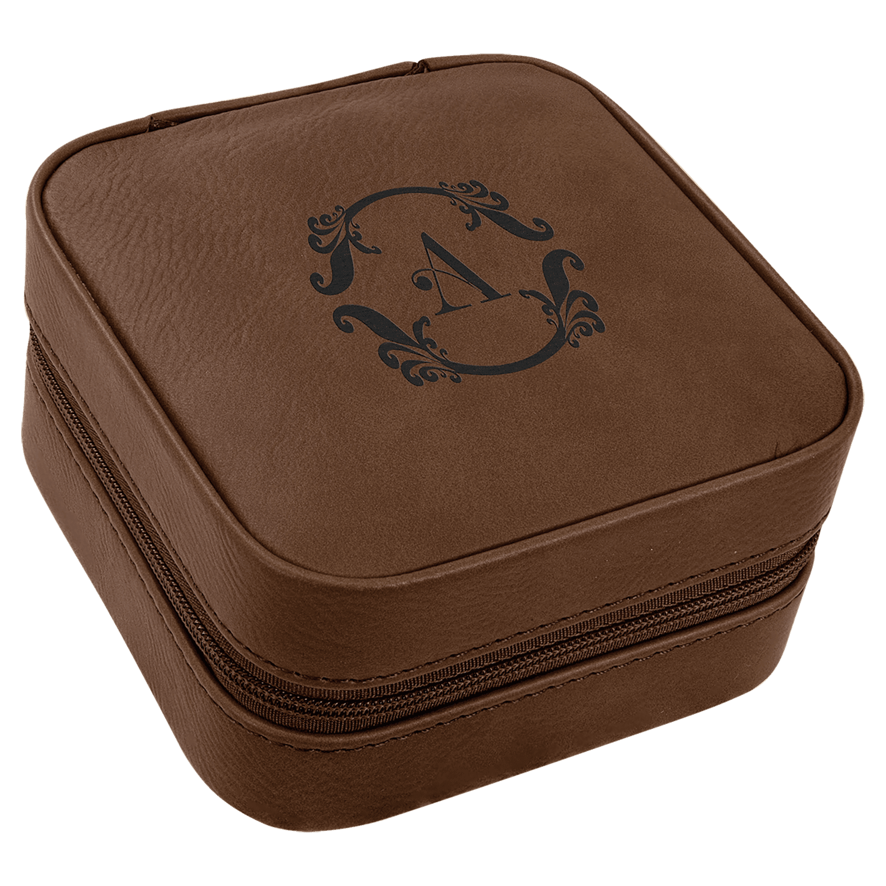 4" X 4" Dark Brown Laserable Leatherette Travel Jewelry Box with Lining