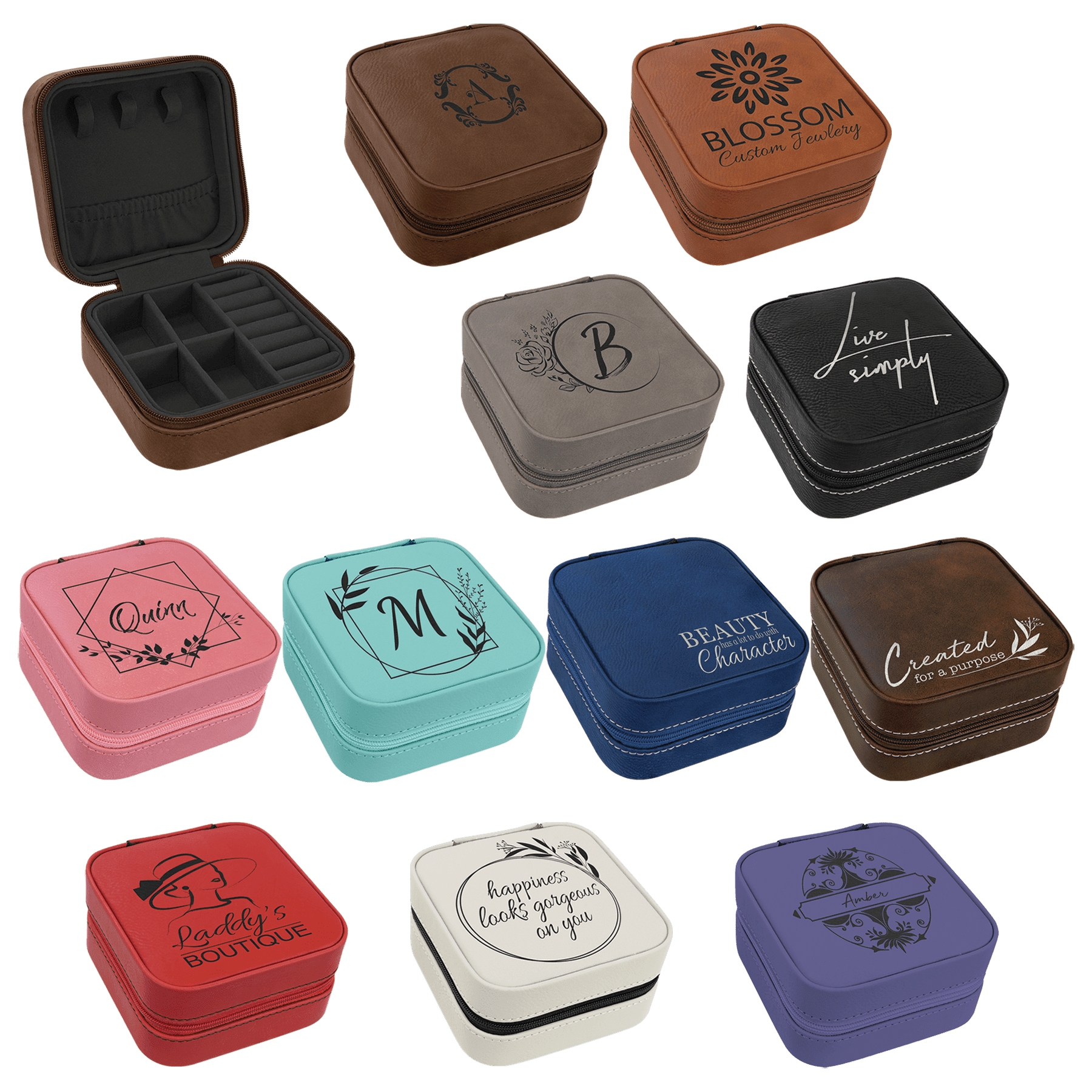 4" X 4" Laserable Leatherette Travel Jewelry Box with Lining Sample Set