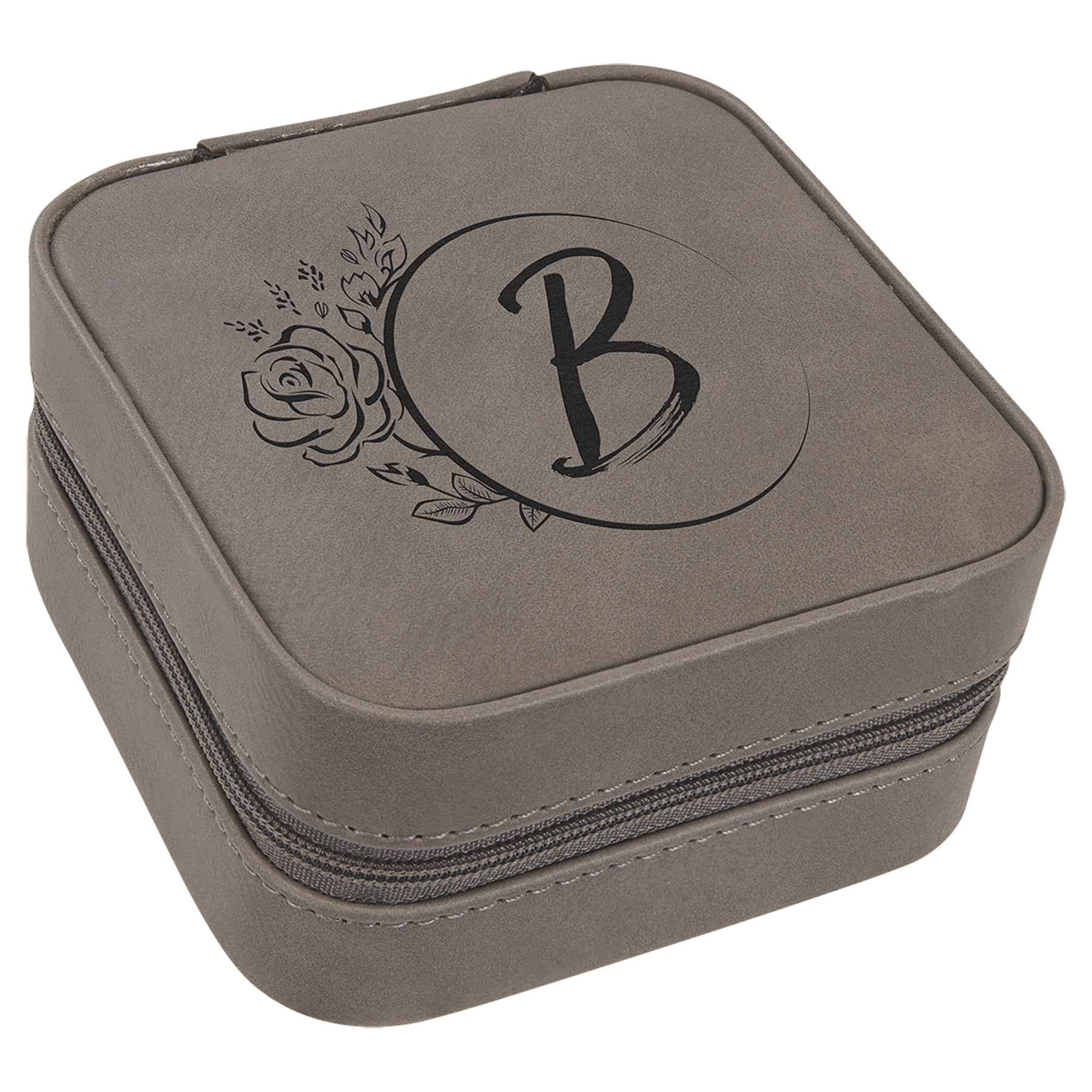 4" X 4" Gray Laserable Leatherette Travel Jewelry Box with Lining