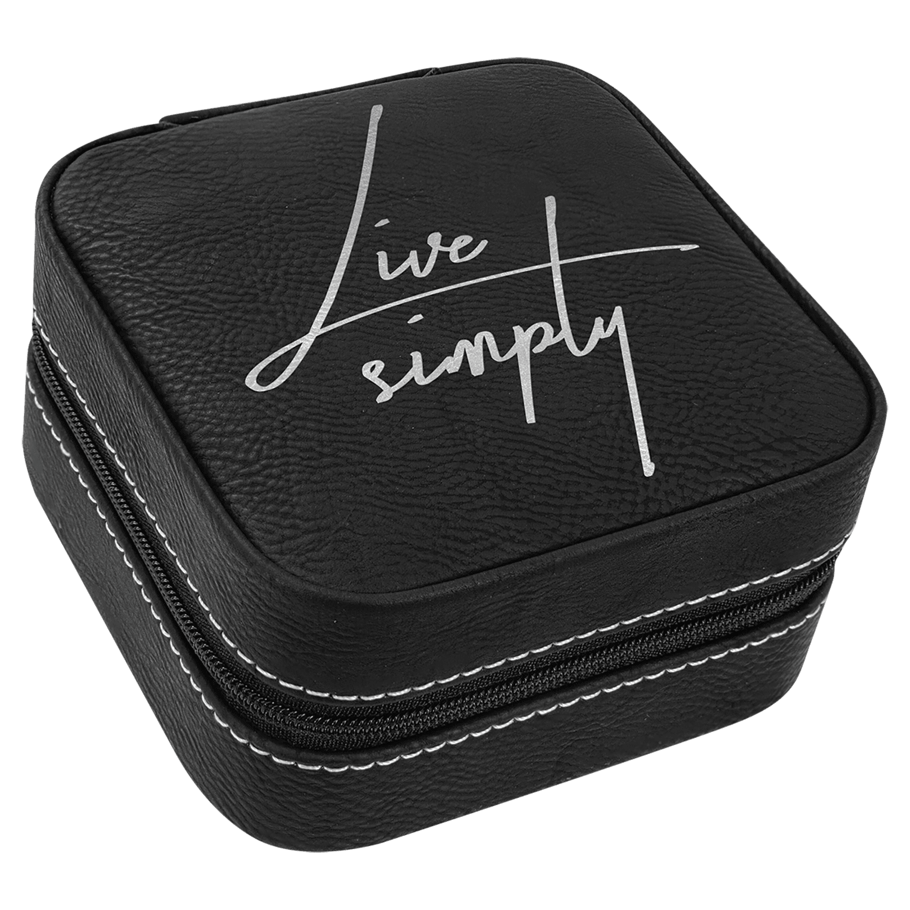 4" X 4"/Silver Laserable Leatherette Travel Jewelry Box with Black Lining