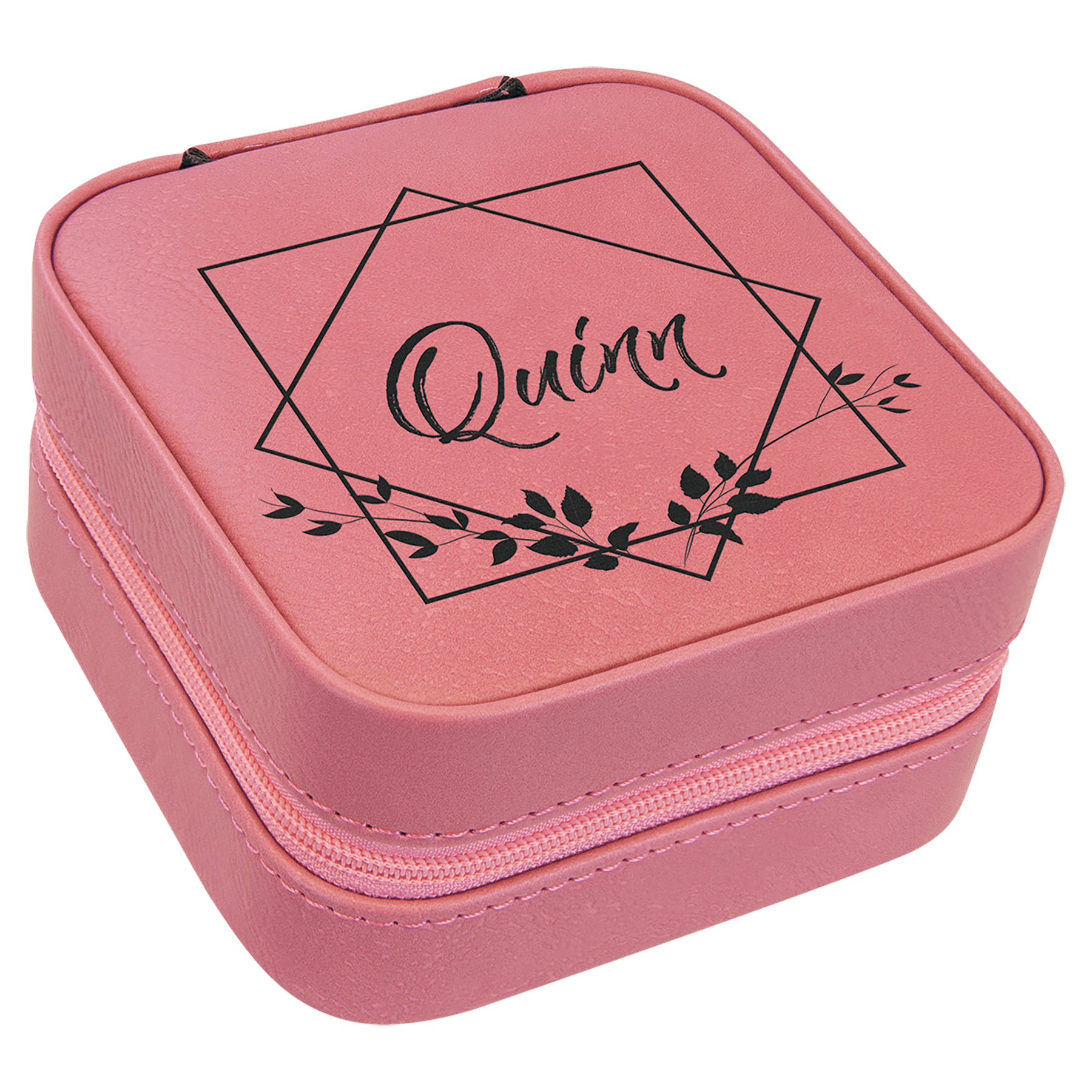 4" X 4" Pink Laserable Leatherette Travel Jewelry Box with Lining
