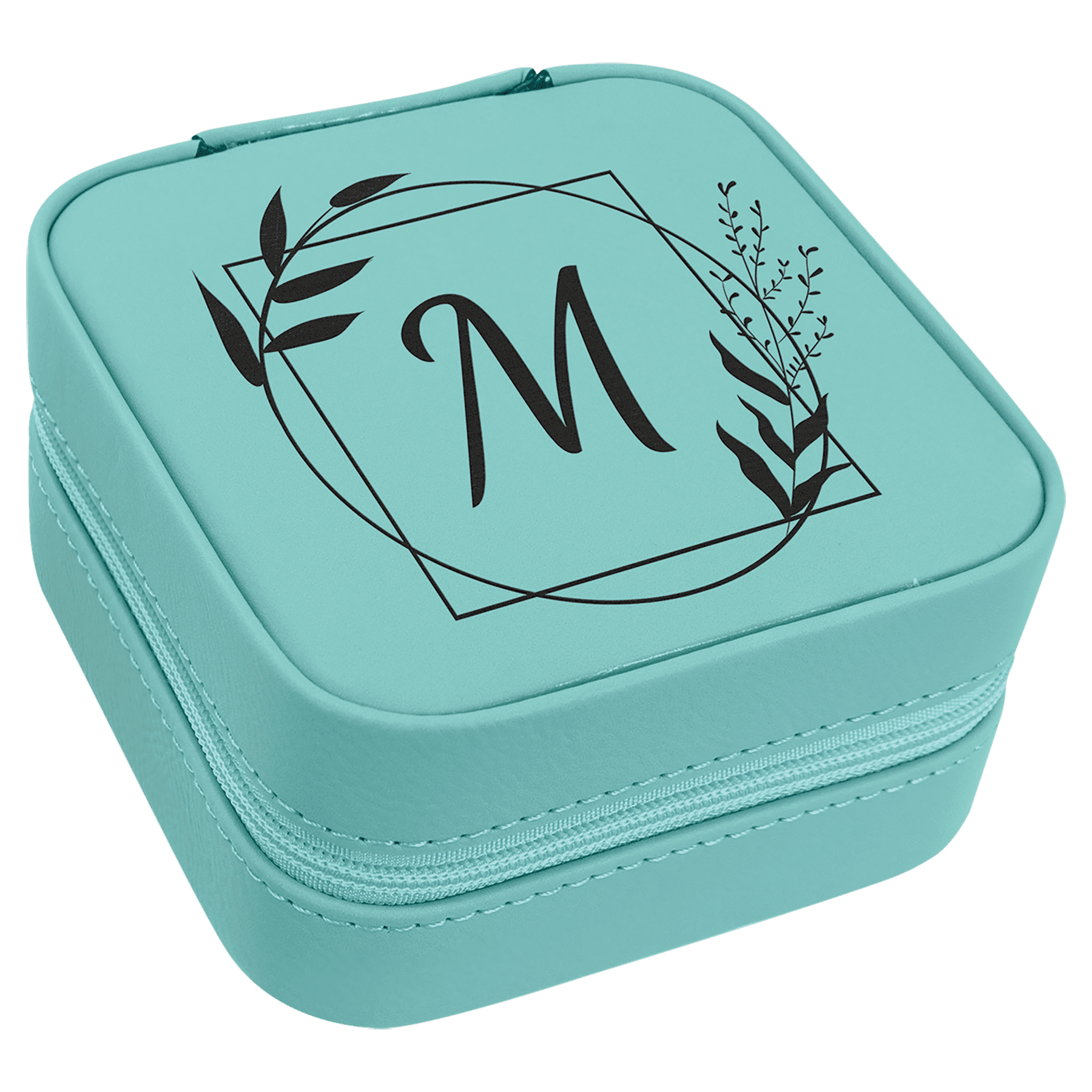 4" X 4" Teal Laserable Leatherette Travel Jewelry Box with Lining