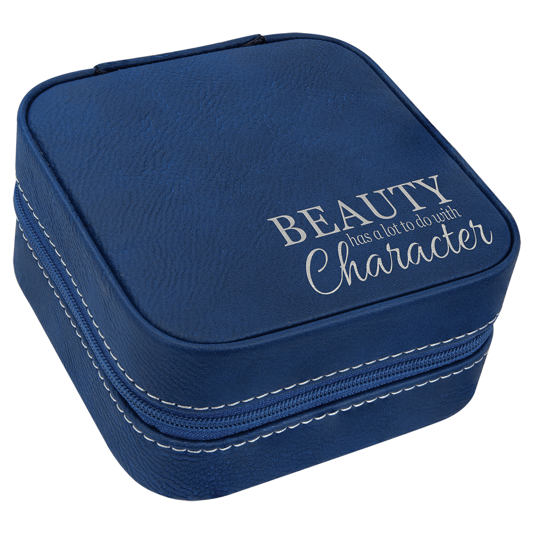 4" X 4" Blue/Silver Laserable Leatherette Travel Jewelry Box with Lining