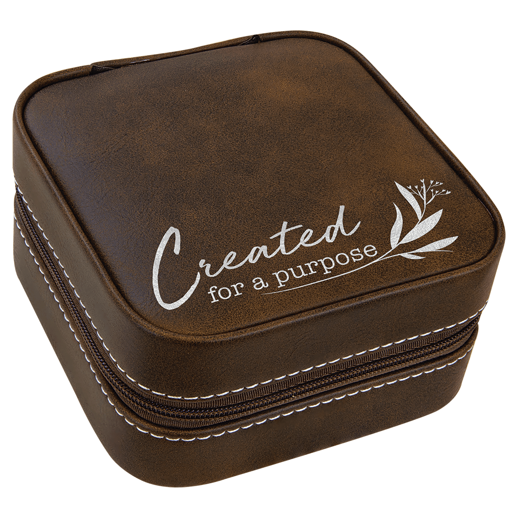 4" X 4" Rustic/Silver Laserable Leatherette Travel Jewelry Box with Lining