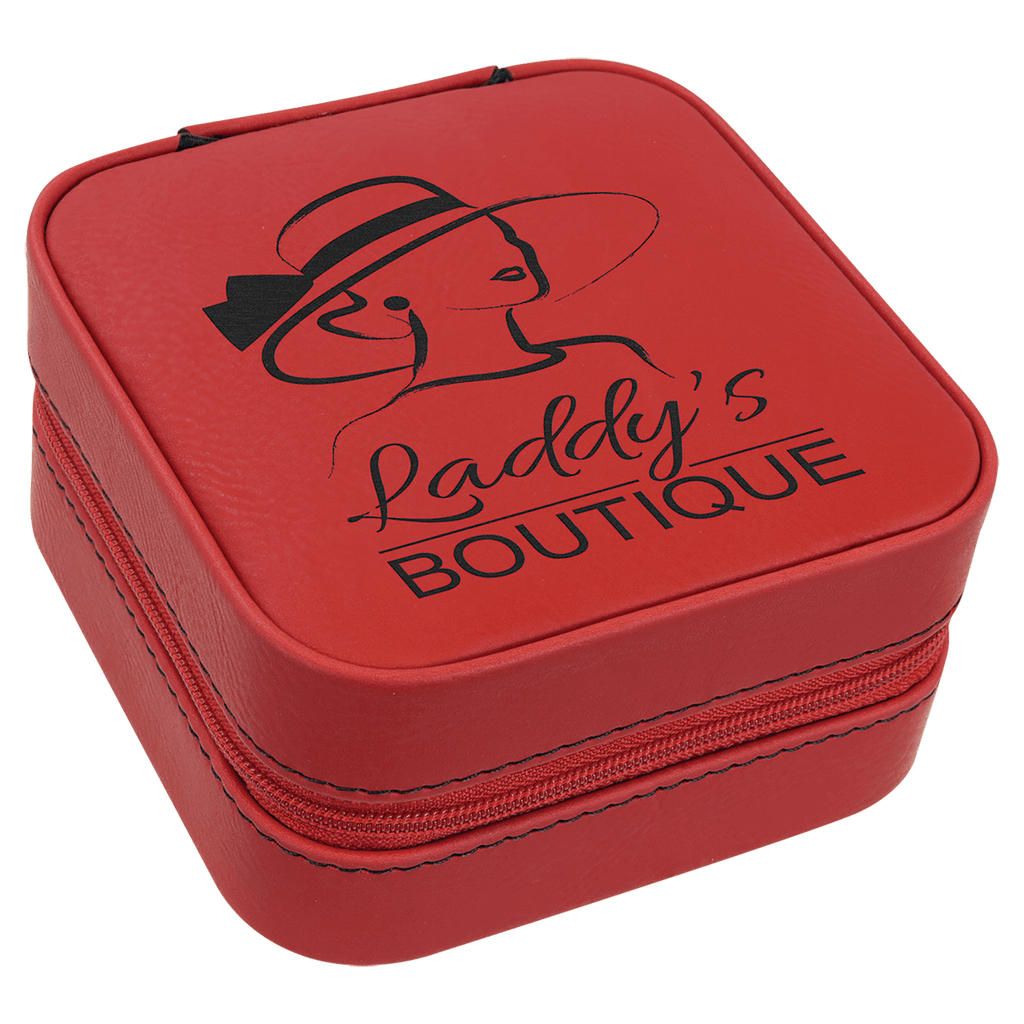 4" X 4" Red Laserable Leatherette Travel Jewelry Box with Lining