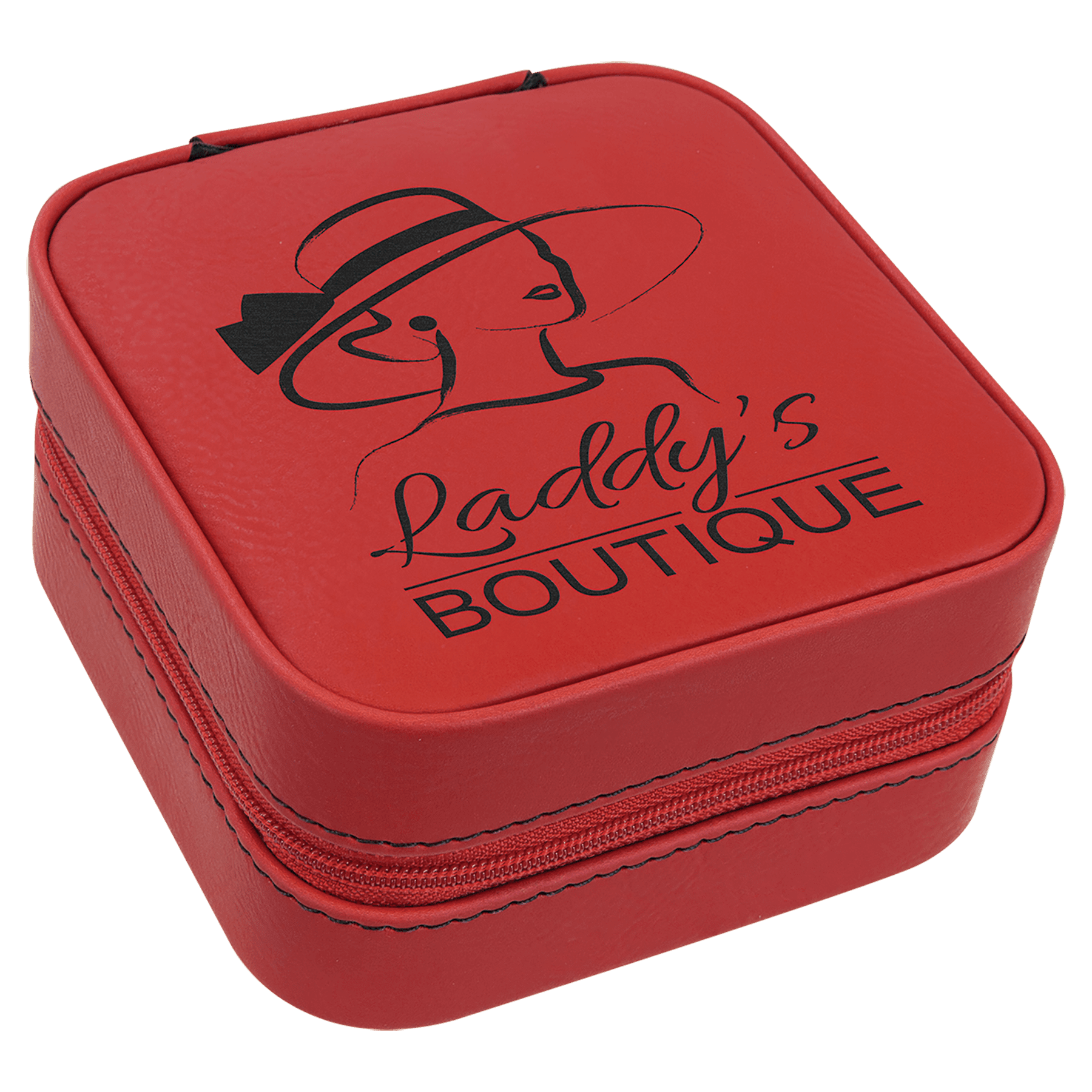 4" X 4" Red Laserable Leatherette Travel Jewelry Box with Lining