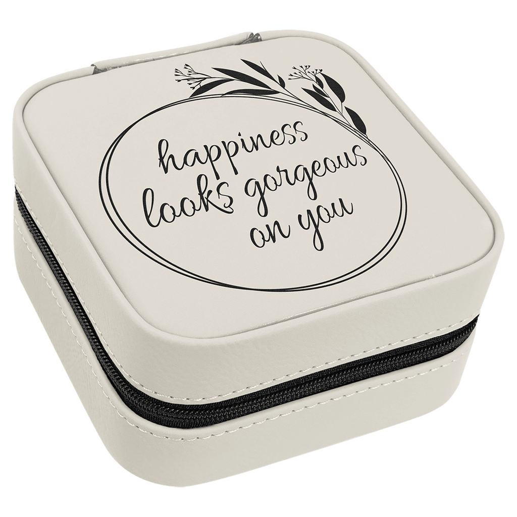 4" X 4" White/Black Laserable Leatherette Travel Jewelry Box with Lining