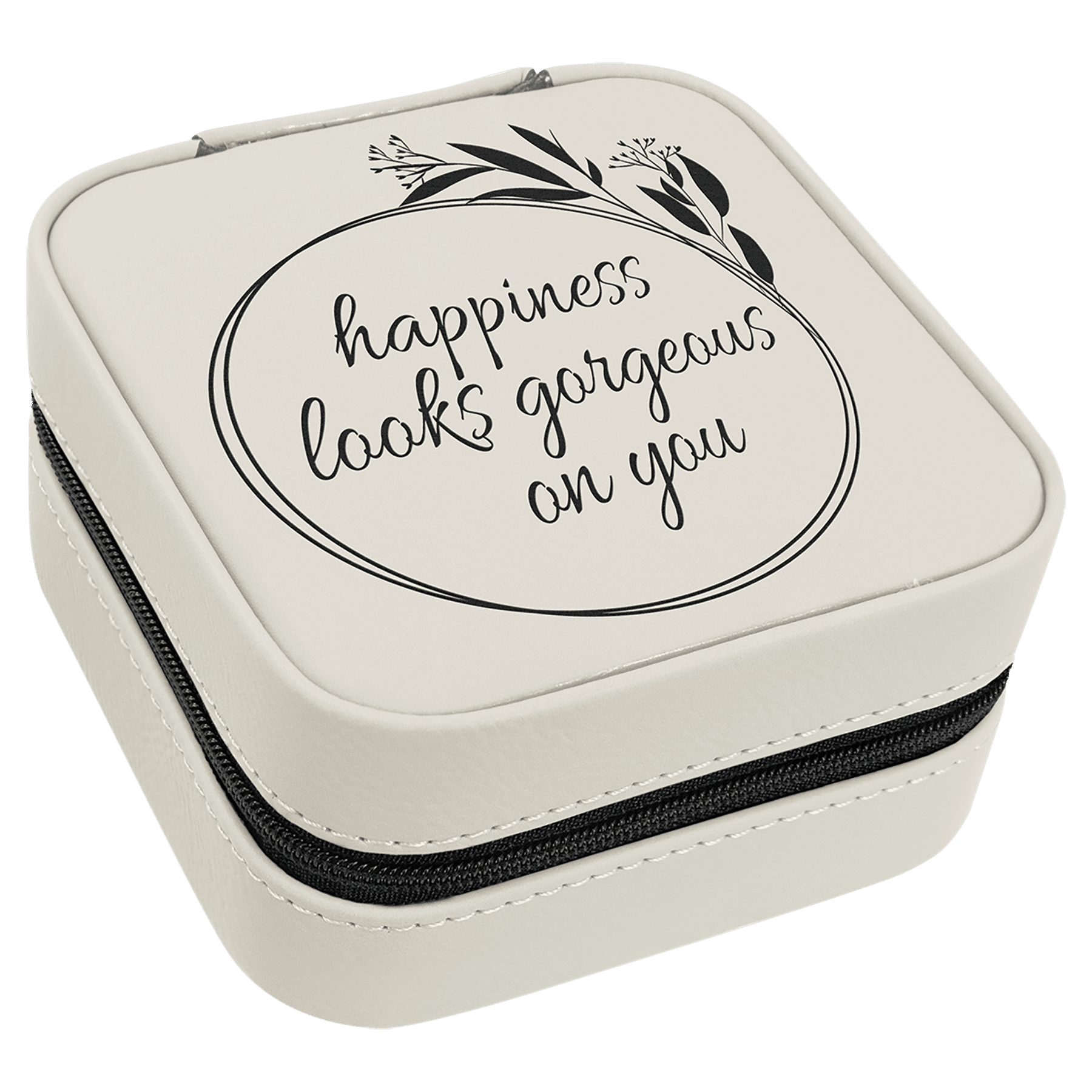 4" X 4" White/Black Laserable Leatherette Travel Jewelry Box with Lining