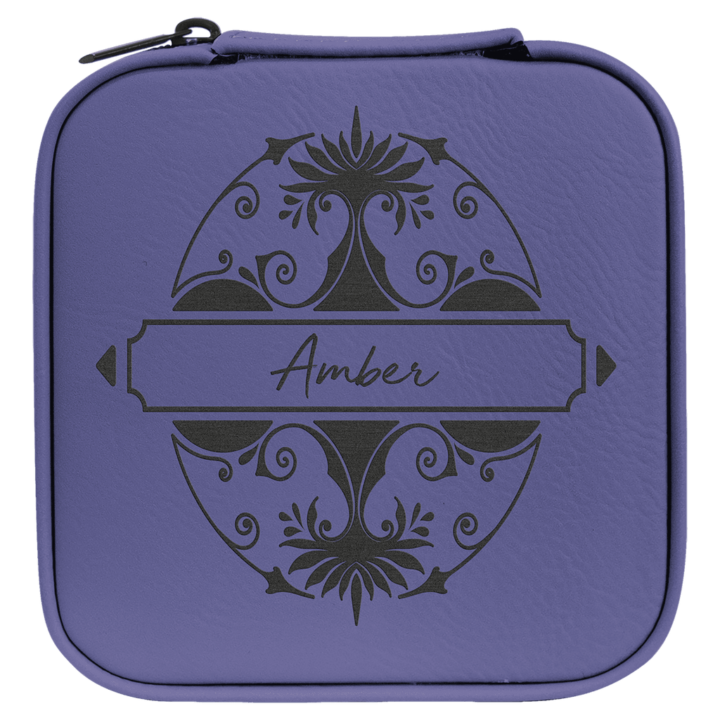 4" X 4" Purple/Black Laserable Leatherette Travel Jewelry Box with Lining