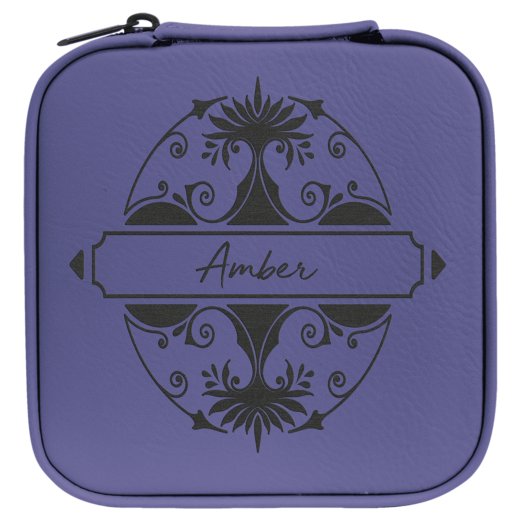4" X 4" Purple/Black Laserable Leatherette Travel Jewelry Box with Lining