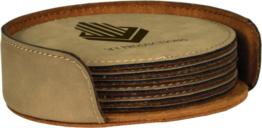 4" Light Laserable Leatherette 6-Coaster Set
