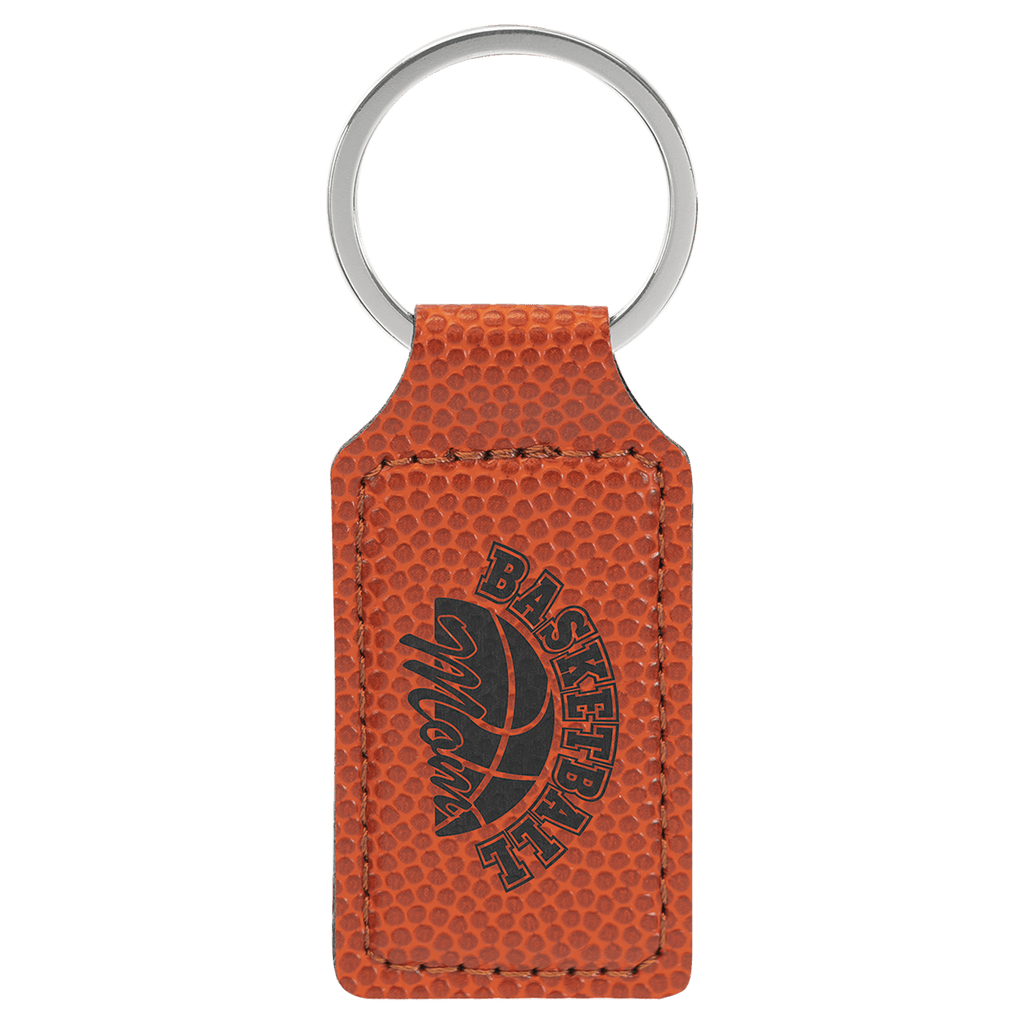 2 3/4" x 1 1/4" Basketball Laserable Leatherette Rectangle Keychain