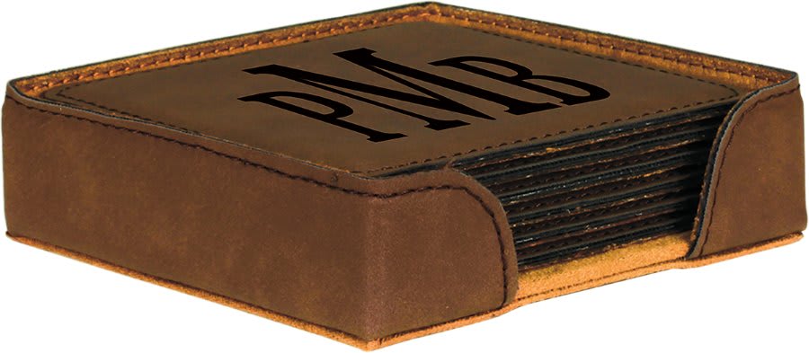 4" x 4" Dark Square Laserable Leatherette 6-Coaster Set