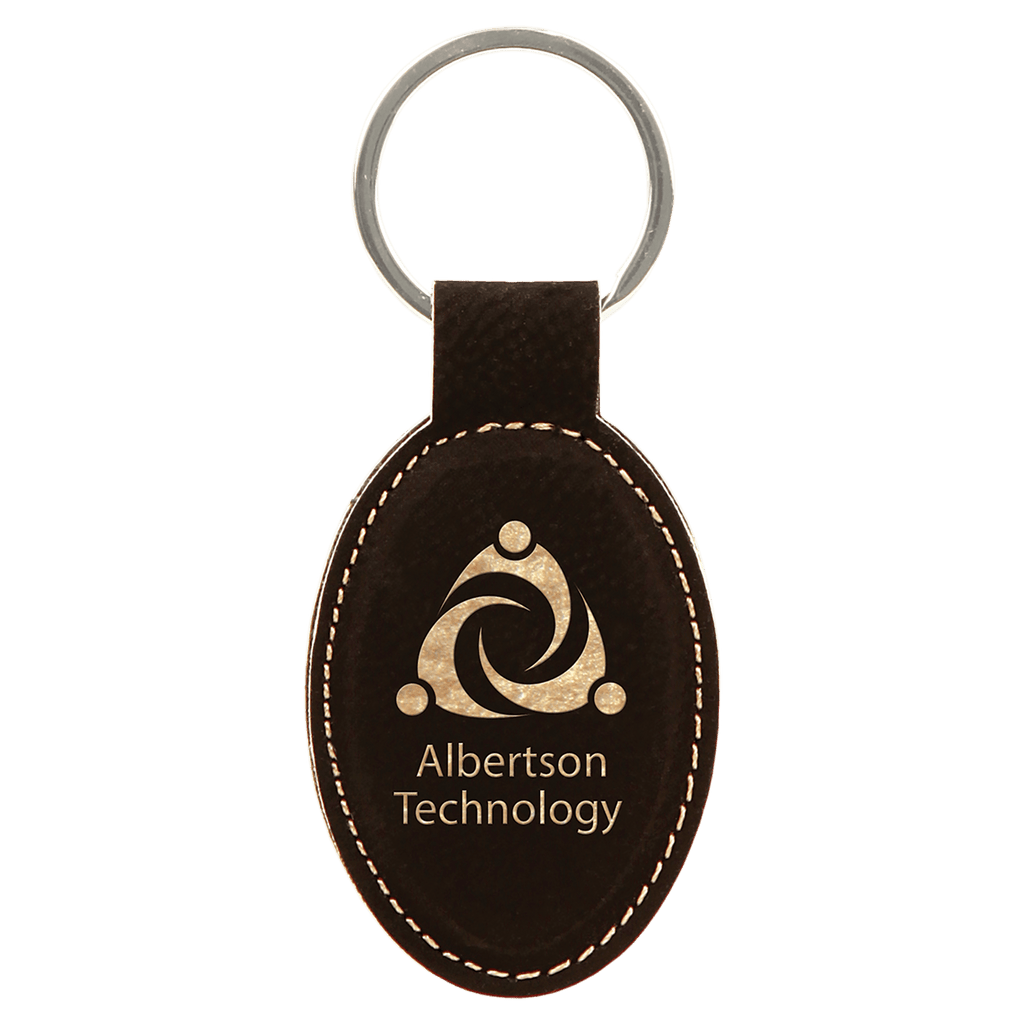 3" x 1 3/4"/Gold Laserable Leatherette Oval Keychain