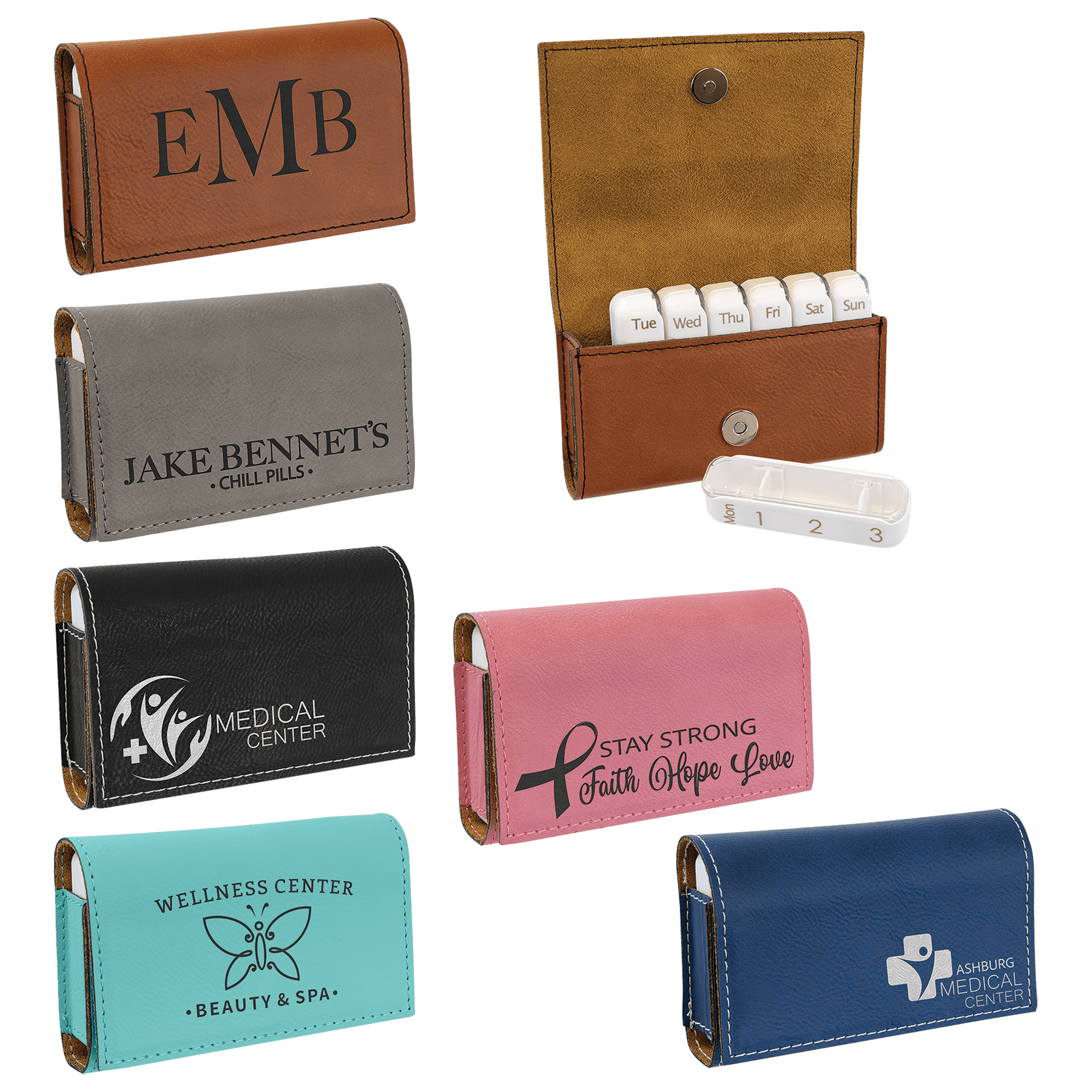 4 3/4" x 3 1/8" Laserable Leatherette  Pill Box Sample Set