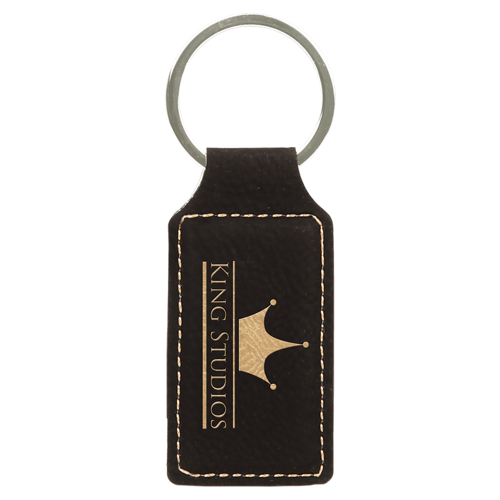 2 3/4" x 1 1/4"/Gold Laserable Leatherette Rectangle Keychain
