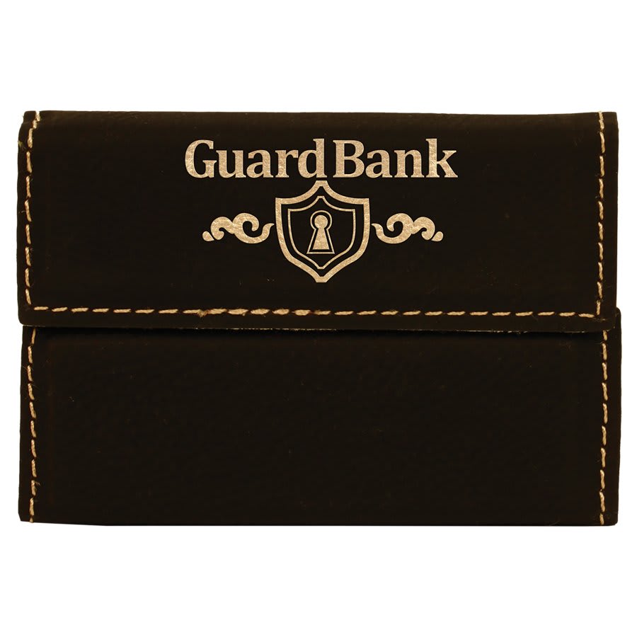 3 3/4" x 2 3/4"/Gold Laserable Leatherette Hard Business Card Holder