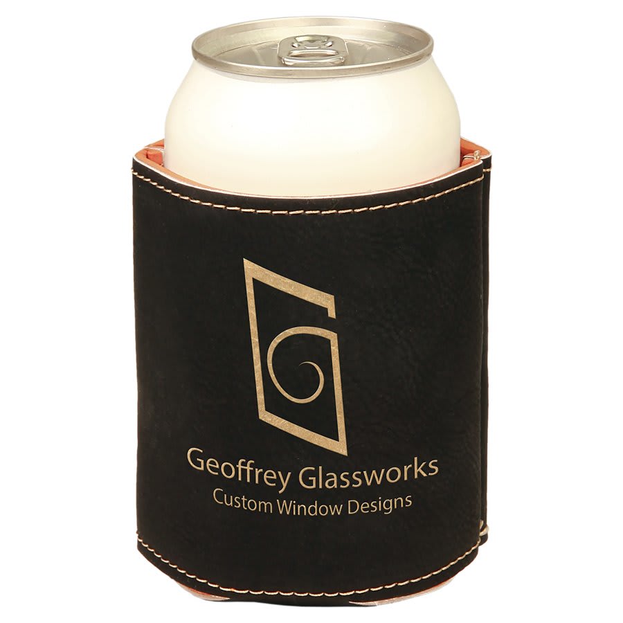 3 3/4"/Gold Laserable Leatherette Beverage Holder