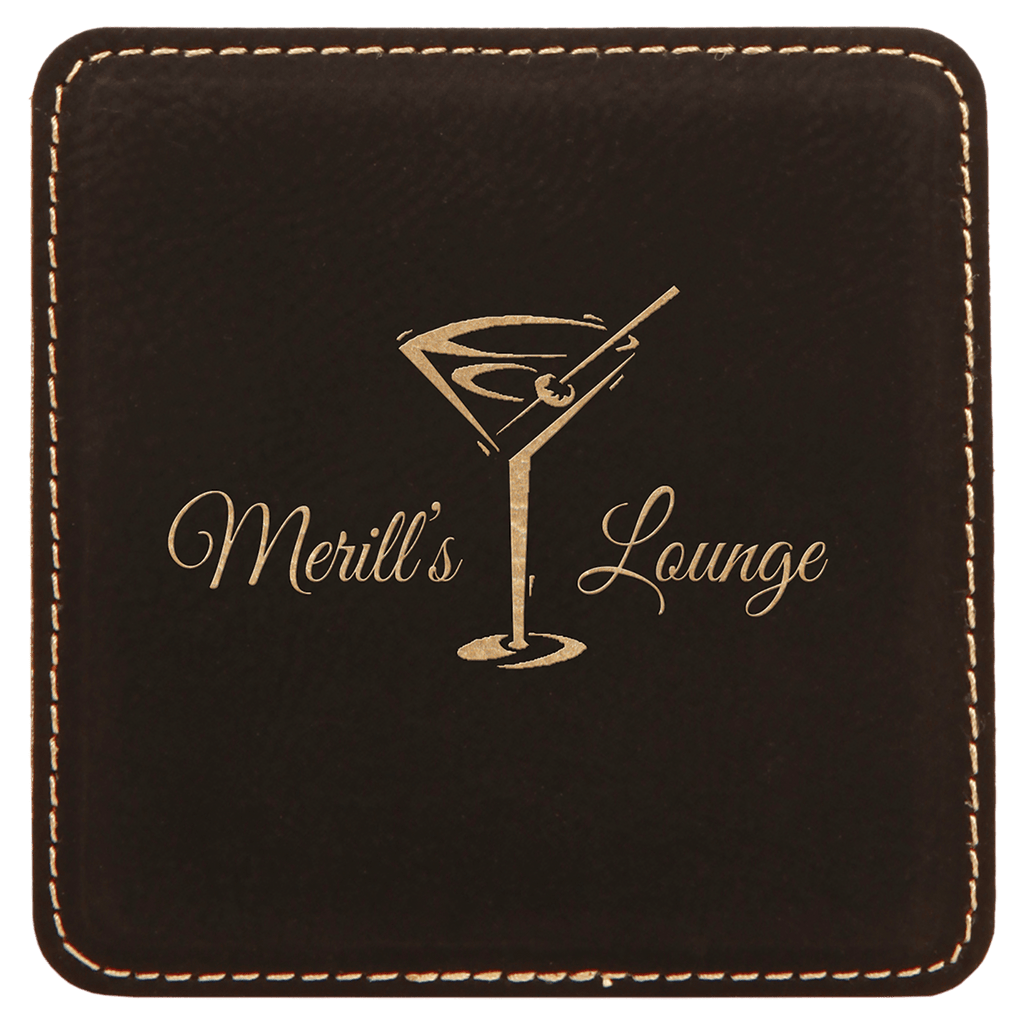 4" x 4" Square/Gold Laserable Leatherette Coaster