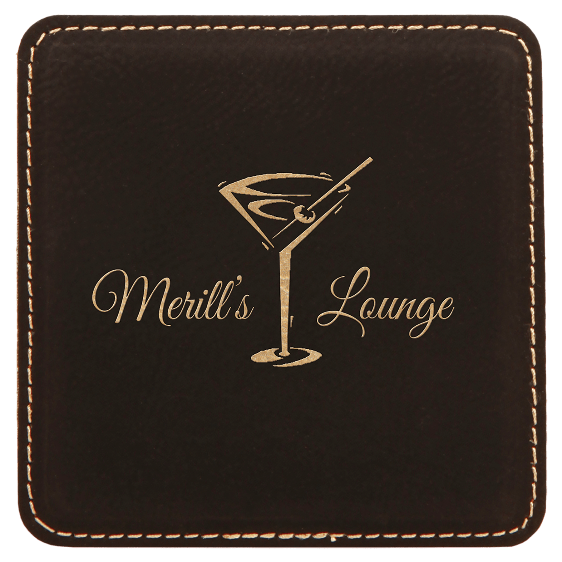 4" x 4" Square/Gold Laserable Leatherette Coaster