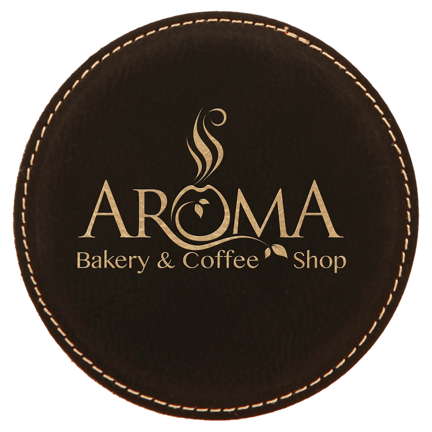 4" Round/Gold Laserable Leatherette Coaster