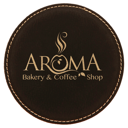 4" Round/Gold Laserable Leatherette Coaster