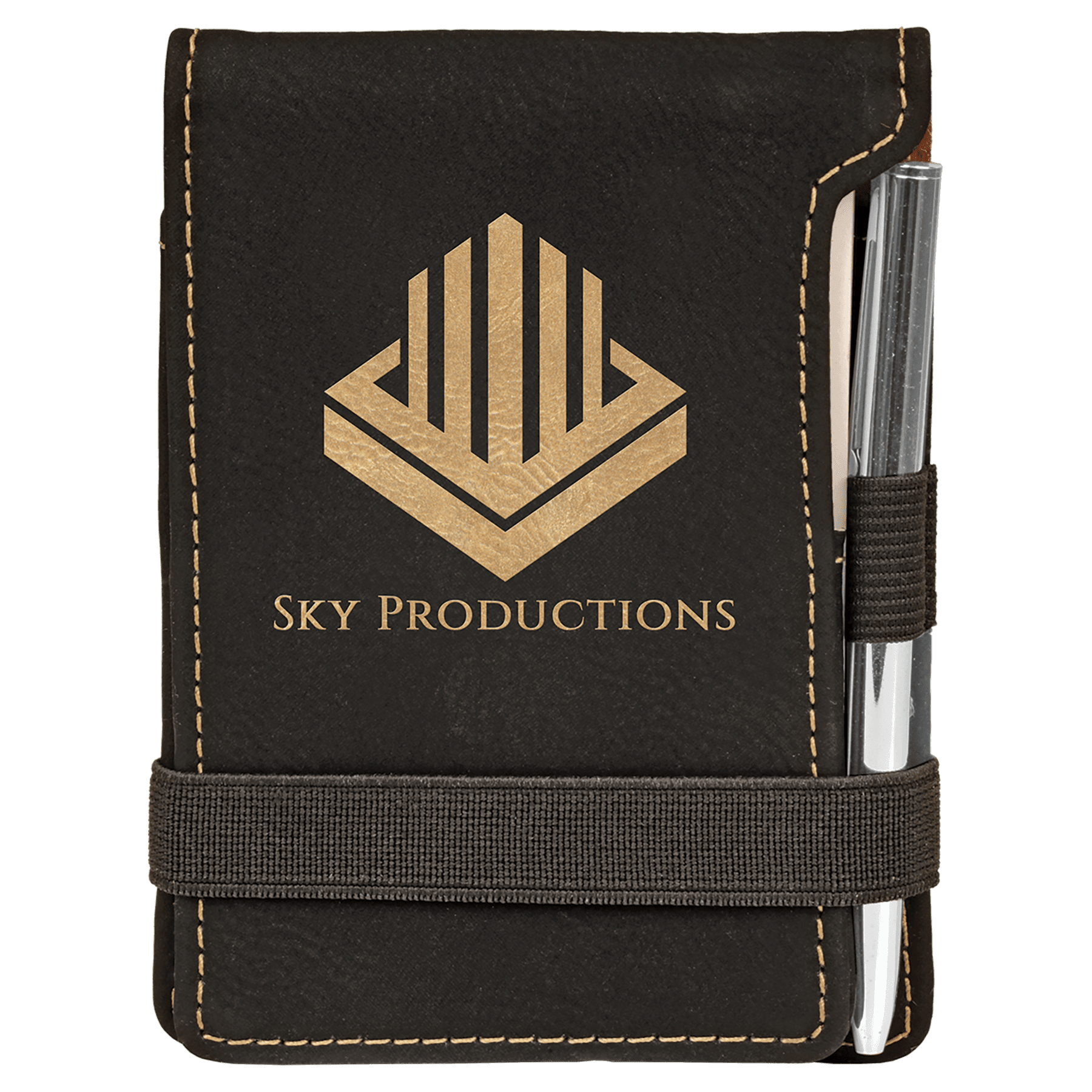 3 1/4" x 4 3/4"/Gold Laserable Leatherette Mini Notepad with Pen