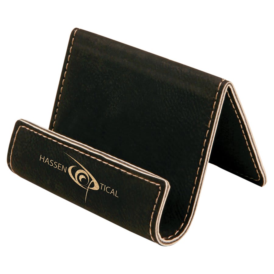 3 1/2" x 2 1/2"/Gold Laserable Leatherette Holder Easel