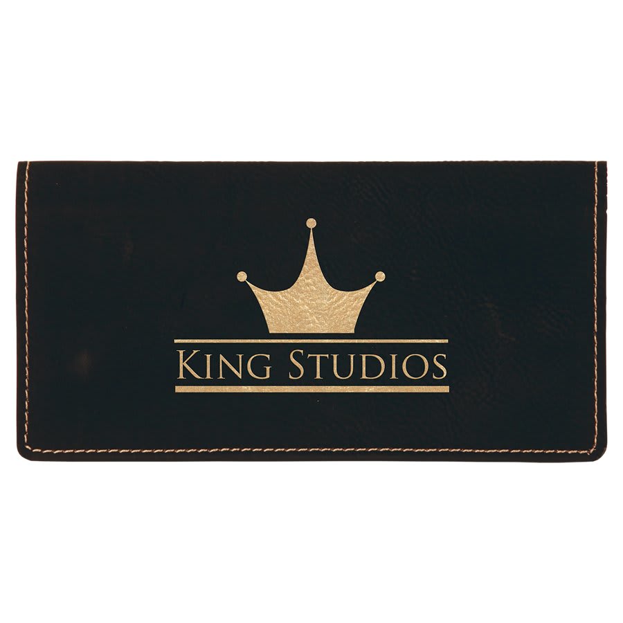 6 3/4" x 3 1/2"/Gold Laserable Leatherette Checkbook Cover