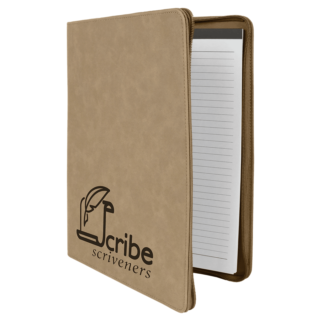 9 1/2" x 12" Light w/ Zipper Laserable Leatherette Portfolio with Notepad