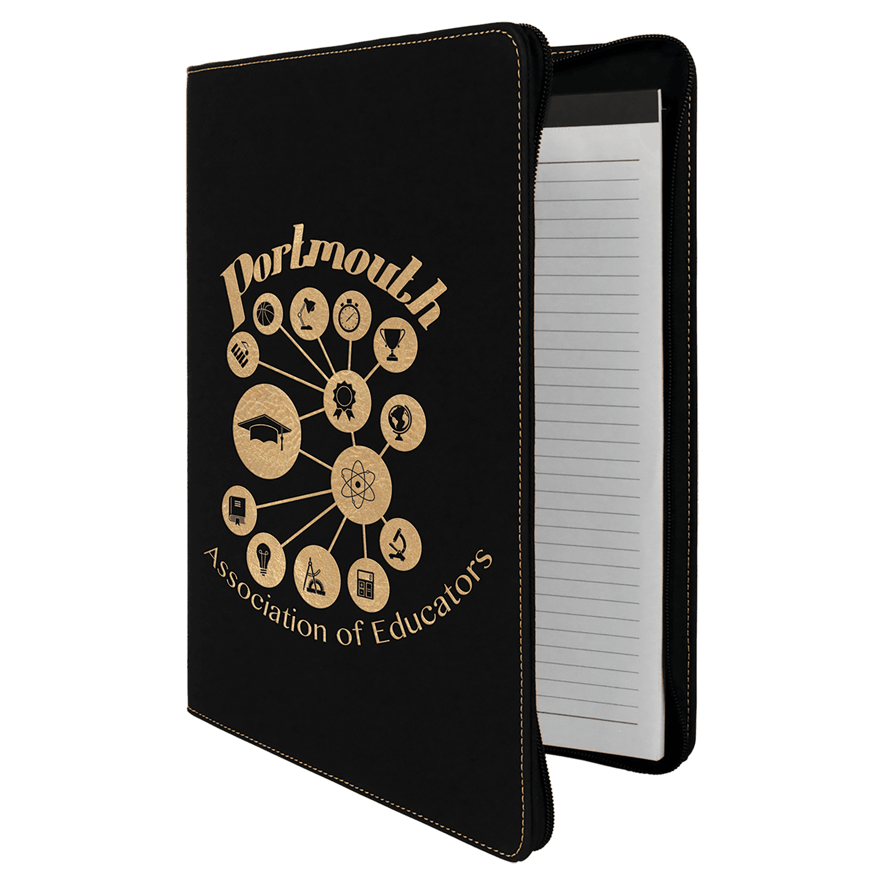 9 1/2" x 12"/Gold with Zipper Laserable Leatherette Portfolio with Notepad
