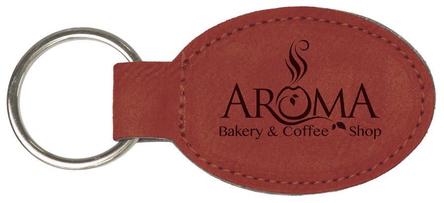 3" x 1 3/4" Laserable Leatherette Oval Keychain