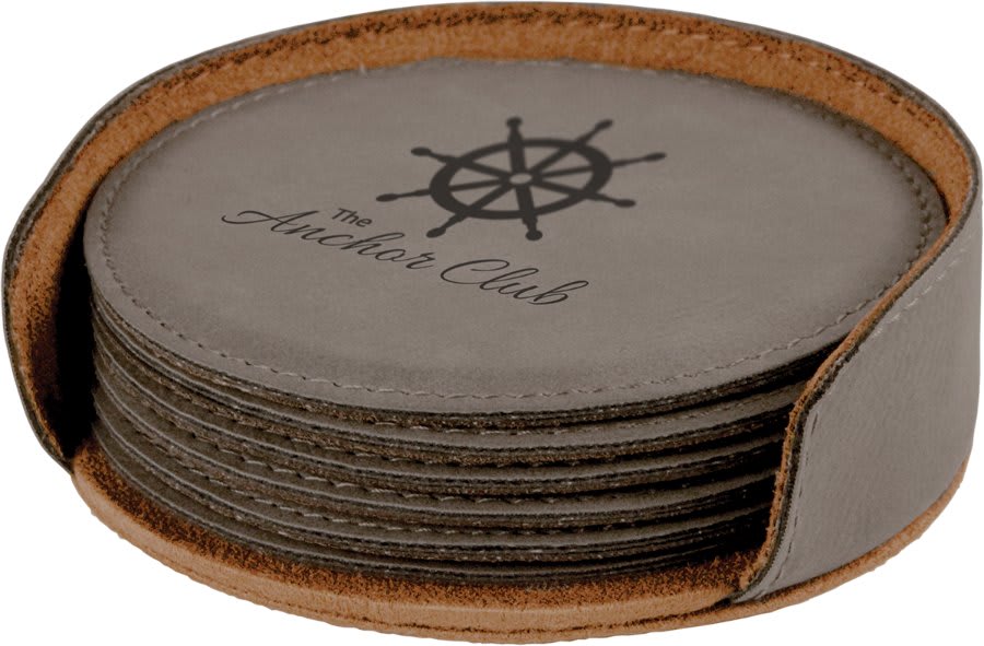 4" Round Laserable Leatherette 6-Coaster Set