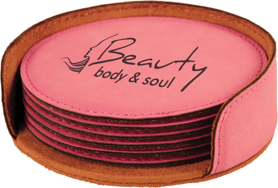 4" Round Laserable Leatherette 6-Coaster Set