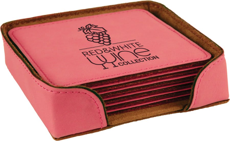 4" x 4" Square Laserable Leatherette 6-Coaster Set