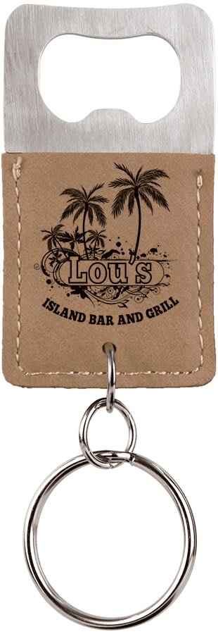 Rectangle Light Laserable Leatherette Bottle Opener Keychain