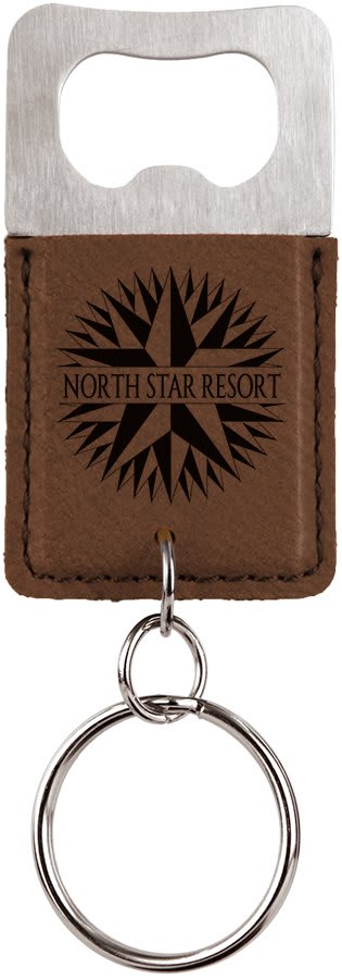 Rectangle Dark Laserable Leatherette Bottle Opener Keychain