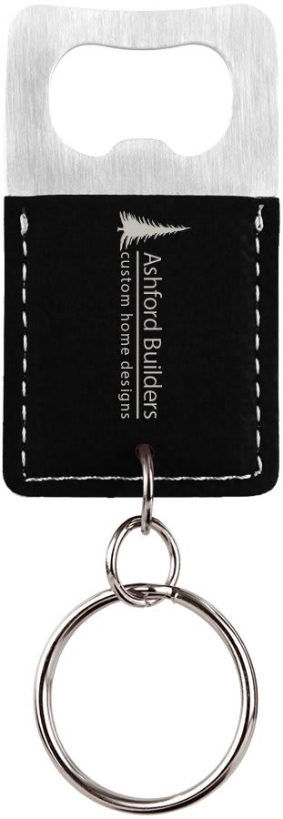 Rectangle/Silver Laserable Leatherette Bottle Opener Keychain