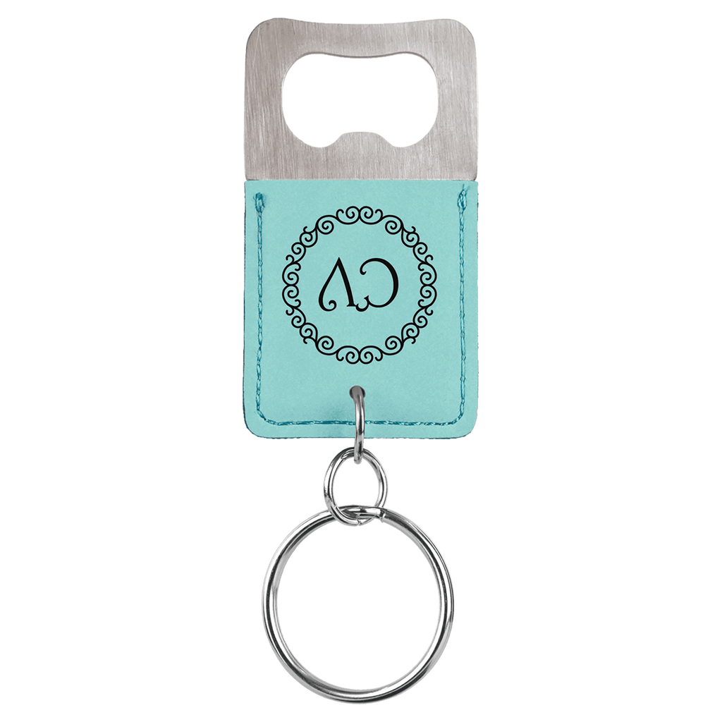 Rectangle Laserable Leatherette Bottle Opener Keychain