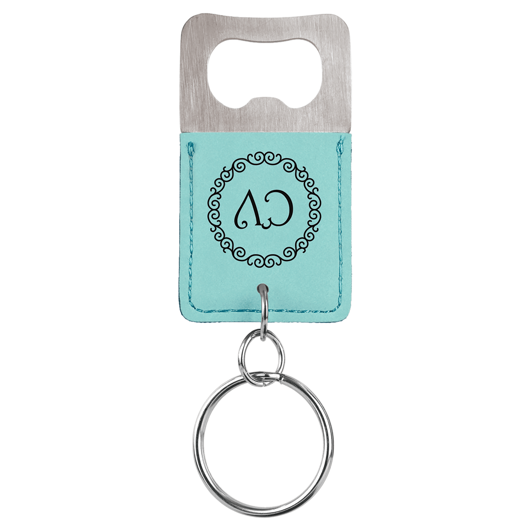 Rectangle Laserable Leatherette Bottle Opener Keychain