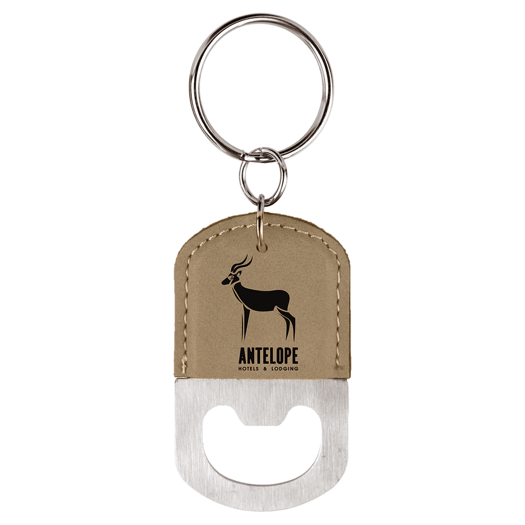 Oval Light Laserable Leatherette Bottle Opener Keychain