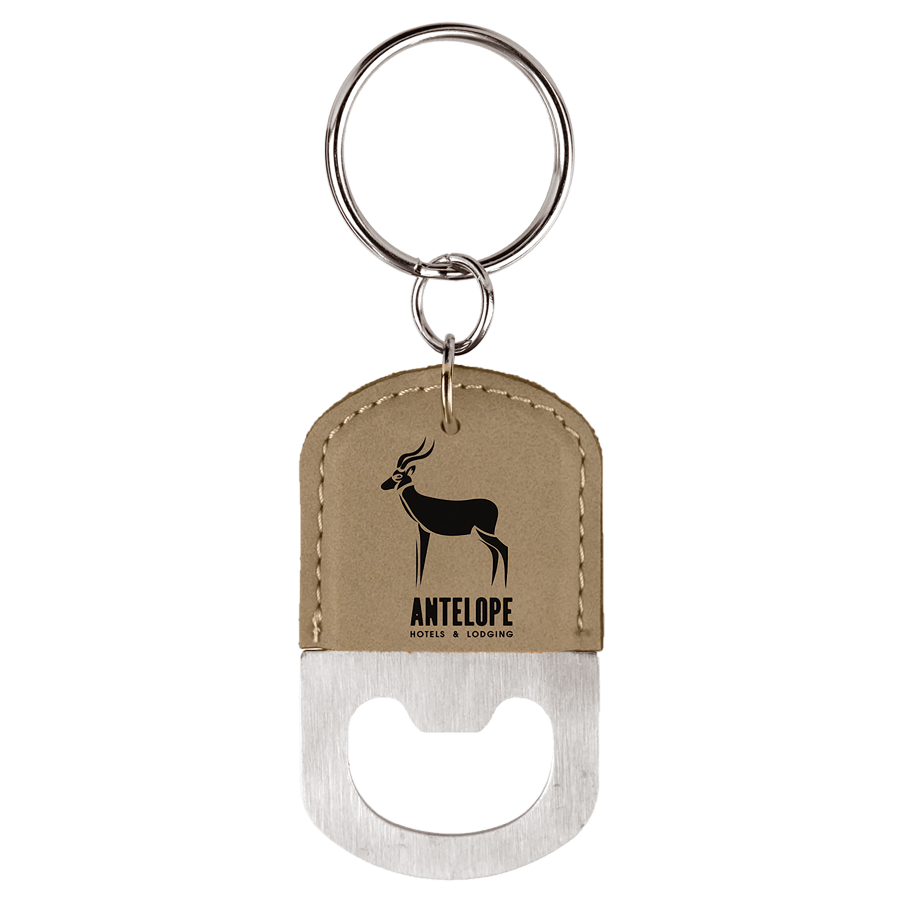 Oval Light Laserable Leatherette Bottle Opener Keychain