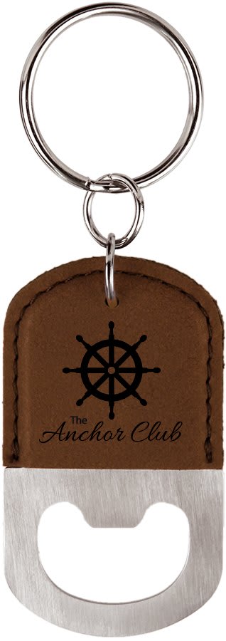 Oval Dark Laserable Leatherette Bottle Opener Keychain