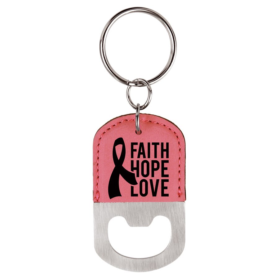 Oval Laserable Leatherette Bottle Opener Keychain