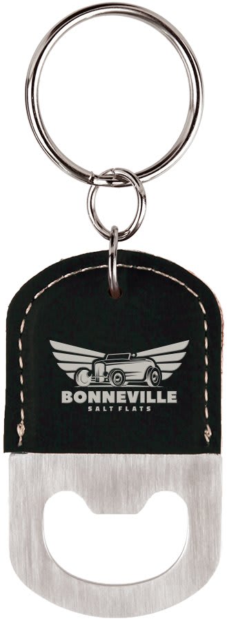 Oval/Silver Laserable Leatherette Bottle Opener Keychain