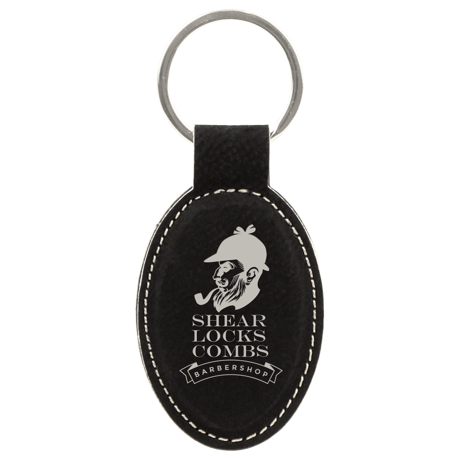 3" x 1 3/4"/Silver Laserable Leatherette Oval Keychain