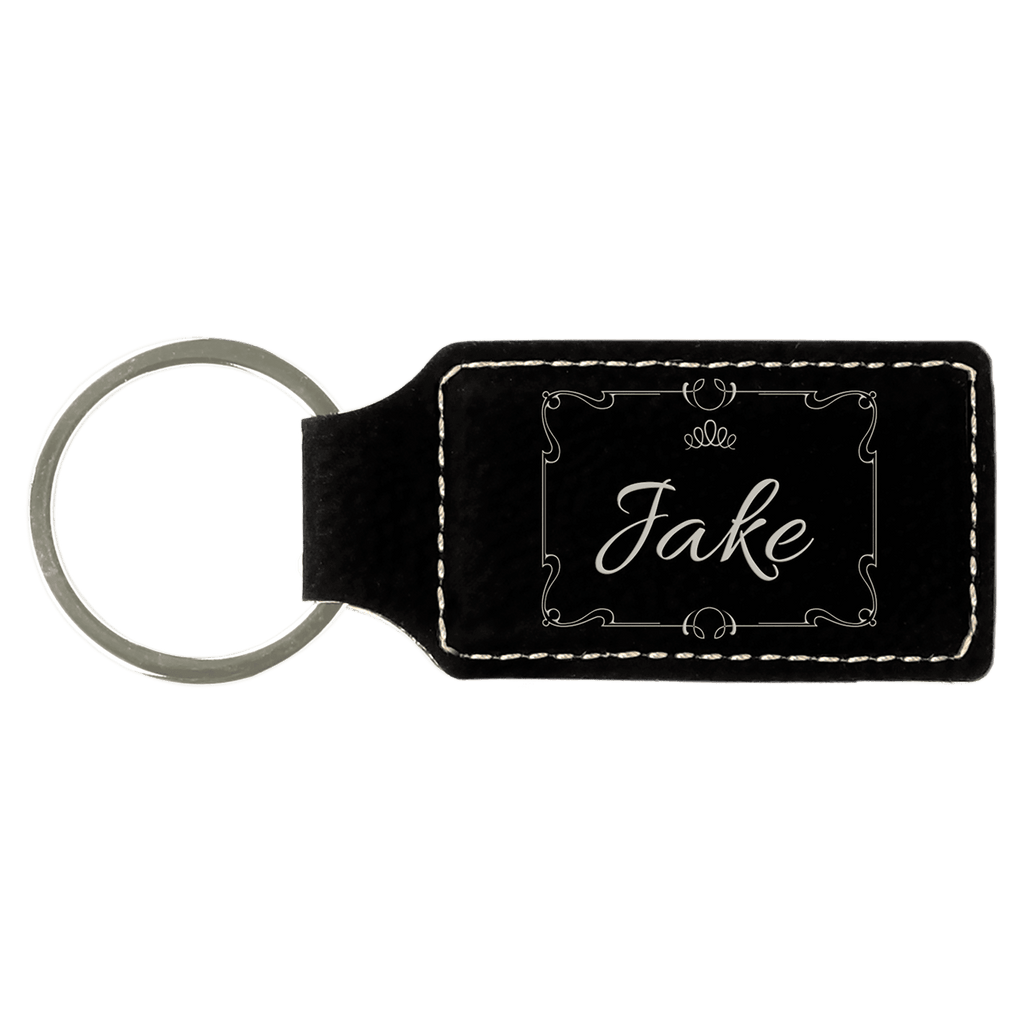 2 3/4" x 1 1/4"/Silver Laserable Leatherette Rectangle Keychain