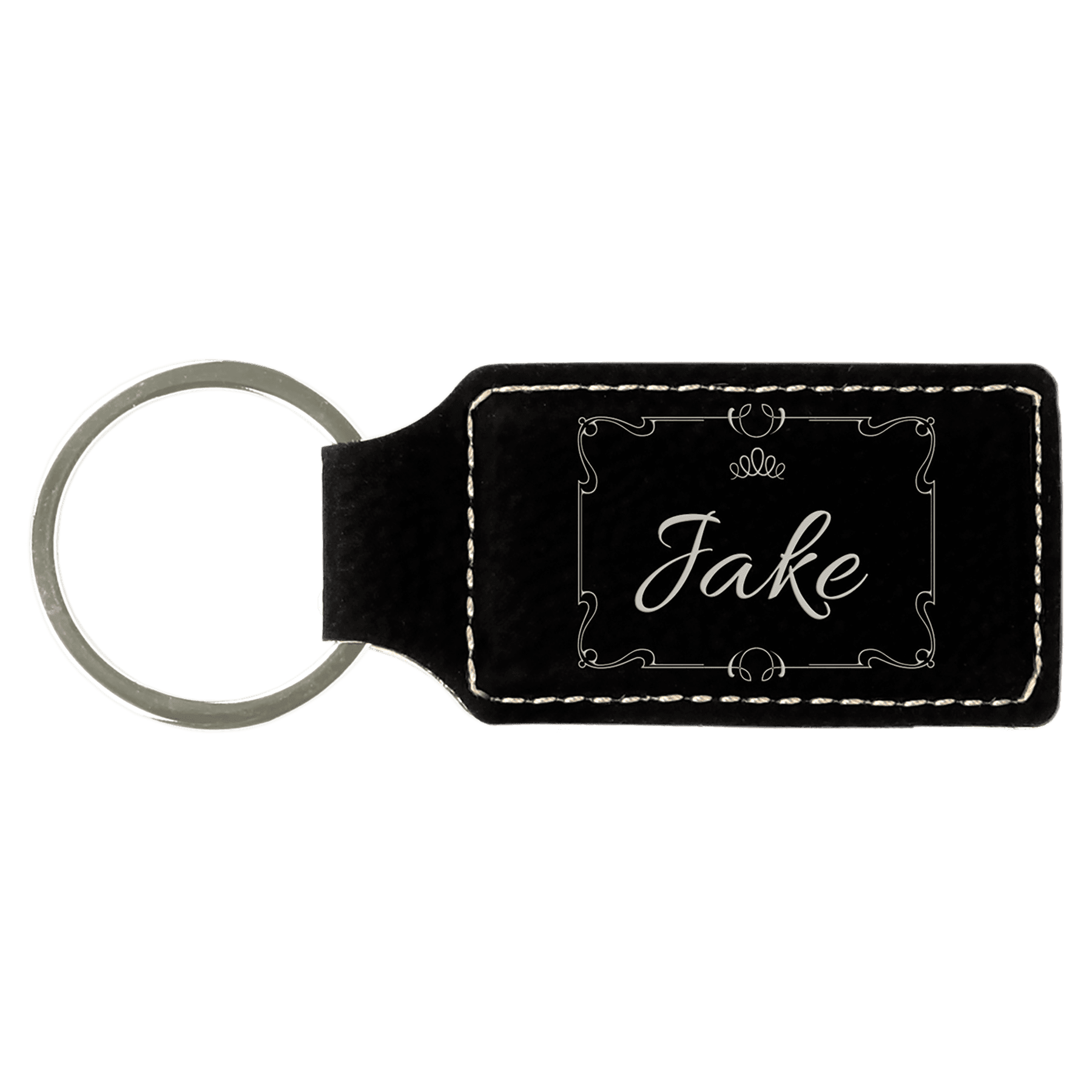 2 3/4" x 1 1/4"/Silver Laserable Leatherette Rectangle Keychain